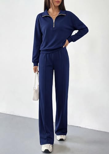 PRETTYGARDEN Women's Lounge Sets 2 Piece Outfits Sweatsuits - color: Dark Blue, size: Small