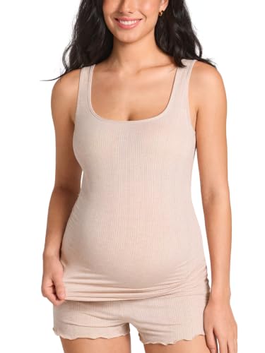 MOMANDA Modal Ribbed Maternity Tank Tops - color: Light Khaki Heather, size: X-Small