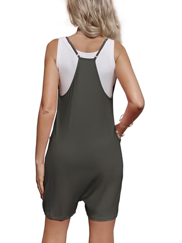 FMEYOA Maternity Romper Sleeveless Overall Shorts Jumpsuit with Pockets - color: Dark Grey, size: Medium
