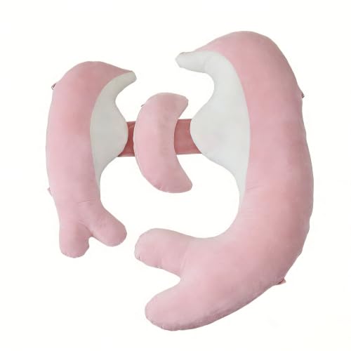 Pregnancy Pillow for Sleeping,3-Piece Dolphin Maternity Pillow with Full Body Support, Adjustable Belly, Back, Knee & Leg Support Pillow for Pregnant Women, Reading, Lounging (Pink) - color: Pink