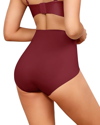 LEVAO Women's Tummy Control Underwear High Waisted Seamless Panties 4 Pack - color: Reddish Brown, size: Medium