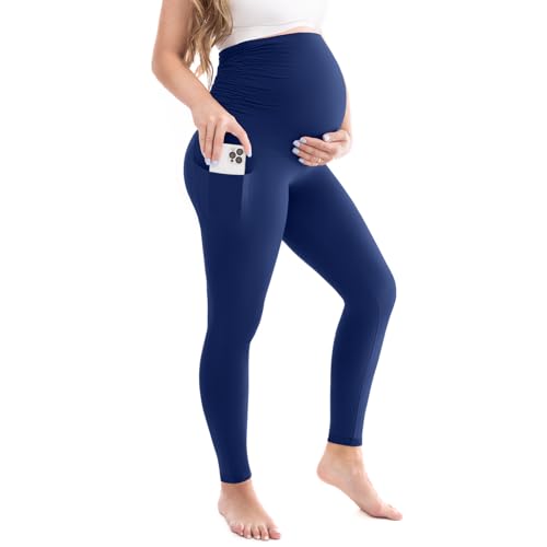 Leafigure Womens Maternity Pants with Pockets Over The Belly - color: Navy, size: XX-Large