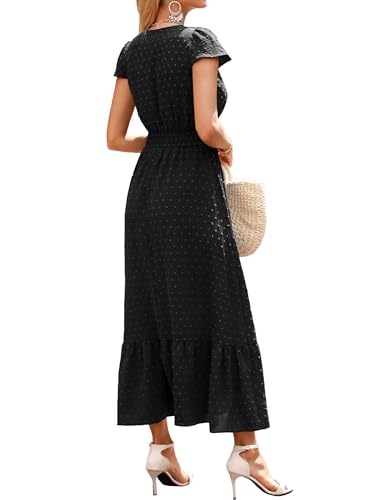 CzzzyL Women Nursing Dresses Cap Short Sleeve V Neck Swiss Dot with Pockets - color: S-black, size: Small