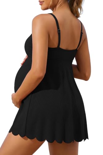 Charmo One Piece Maternity Swimsuit Swim Dress Pregnancy Bathing Suit - color: Black, size: Small
