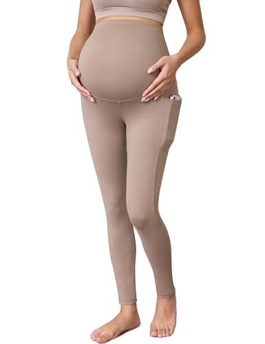 Buttergene Maternity Leggings with Pockets - color: Khaki, size: XX-Large