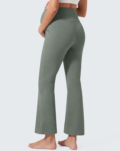 G4Free EverGoing Maternity Work Pants Pregnancy Ankle Flare Leg with Pocket - color: Gray Sage, size: X-Small