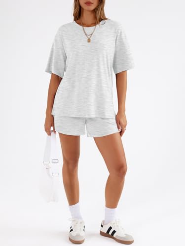 Trendy Queen Women's 2 Piece Summer Matching Set Lounge Wear with Pockets - color: Oatmeal Grey, size: X-Small
