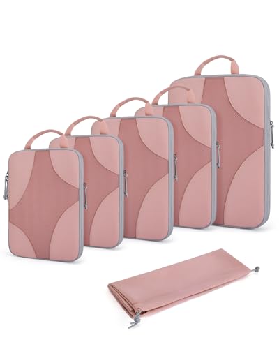 Bagsmart Compression Packing Cubes, Travel Bag Cruise Ship Essentials - color: Clay Pink, size: 6 Set