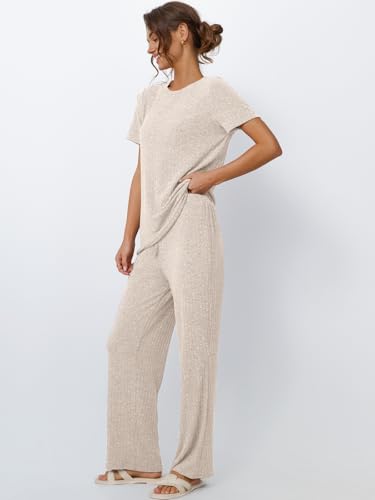 LILLUSORY Womens Lounge Sets 2 Piece Matching Travel Outfits - color: Apricot, size: Medium