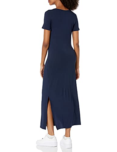 Amazon Essentials Women's Jersey Standard-Fit Short-Sleeve Crewneck Side Slit Maxi Dress - color: Navy, size: Medium