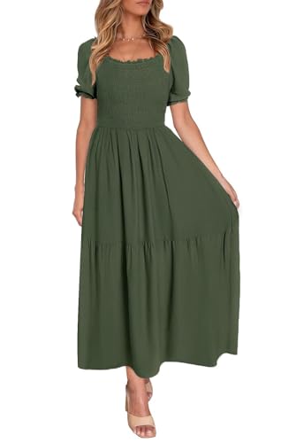 ZESICA Womens 2026 Summer Boho Floral Ruffle Maxi Dress - color: Armygreen, size: Medium