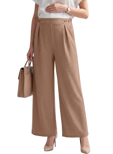 BLENCOT Maternity Pants Work Waffle Knit Wide Leg Pregnancy Trousers - color: Brown, size: Medium