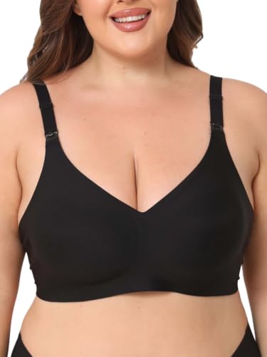 Jelly Support Wireless Nursing Bra V Neck Front Easy Open Clips Maternity Breastfeeding Bralette - color: Black, size: X-Large