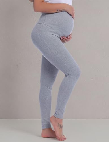 Joyaria Cotton Maternity Leggings Over-the-Belly,Maternity Clothes - color: Grey, size: Small