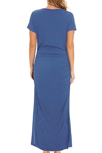 Smallshow Women's Split Long Short Sleeve Maternity Dress - color: Grey Blue, size: XX-Large