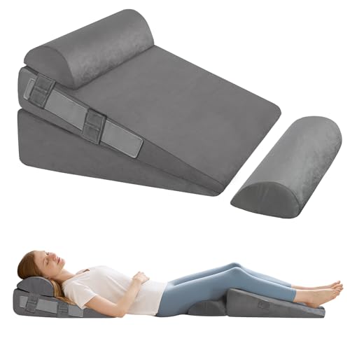4Pcs Wedge Pillow Set for After Surgery,Acid Reflux Relief, Adjustable Bed Wedge Pillows for Sleeping,Anti Snore, Memory Foam Triangle Pillow for Back&Neck&Shoulder Pain Relief, Plush Grey - color: Plush Grey, size: 12 IN+2 Head pillow