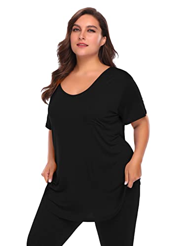 BELAROI Women Plus Size Tops V-Neck Tunics Shirts - color: Black, size: 1X