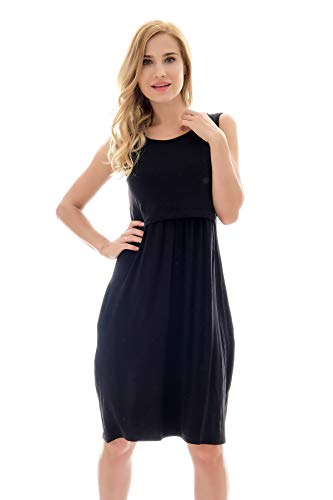 Bearsland Women's Sleeveless Maternity Dress Nursing Breastfeeding Dresses with Pockets - color: Black, size: Small