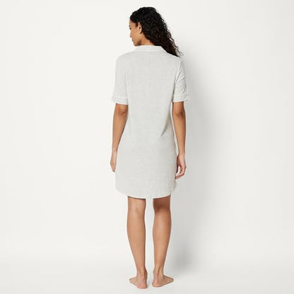 Amazon Essentials Women's Modal-Blend Nightgown, Short Sleeve Button-Down - color: Light Grey Heather, size: Medium
