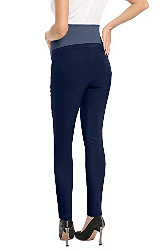 POSHGLAM Women's Maternity Pants Casual Work Pull-on Stretch Comfy Skinny Pregnancy Pants with Pockets - color: Navy, size: Large