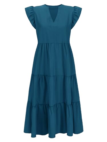 CzzzyL Womens Nursing Midi Dress Breastfeeding Sleeveless Tiered Pockets - color: Blue, size: X-Large