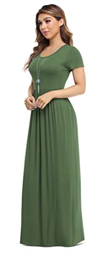 VIISHOW Women's Short Sleeve Loose Plain Maxi Dresses Casual Long Dresses with Pockets - color: Army Green, size: Small