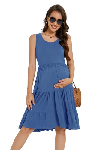 Smallshow Women's Sleeveless Ruffle Tank Maternity Dress - color: Grey Blue, size: Medium