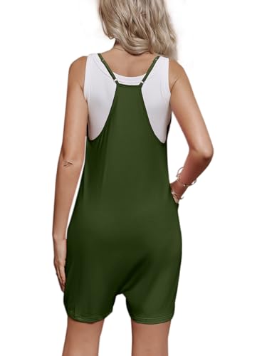 FMEYOA Maternity Romper Sleeveless Overall Shorts Jumpsuit with Pockets - color: Army Green, size: Medium