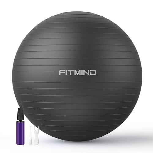 FITMIND_ Extra Thick Exercise Ball Yoga Ball 22in/26in/30in for Workout Pregnancy Stability,Anti-Burst and Slip Resistant Swiss Ball with Pump for Yoga, Pilates, Fitness,Birthing,Physical Therapy - color: black, size: 22-26in/55-65cm