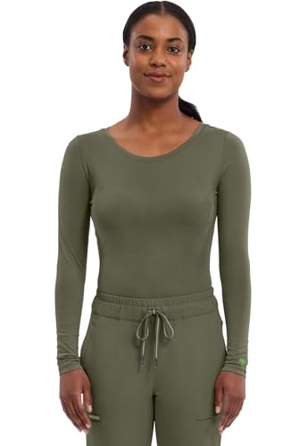 Healing Hands Underscrub Long Sleeve Women Knits Scrub Tops - color: Olive, size: XX-Small
