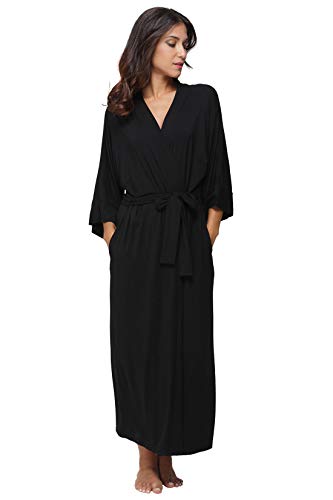 Women's Soft Robes Long Bath Robes Full Length Kimonos Sleepwear Dressing Gown,Solid Color - color: Black, size: Large