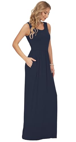 AUSELILY Women's Summer Sleeveless Loose Plain Casual Long Maxi Dresses - color: 01-navy Blue, size: Small