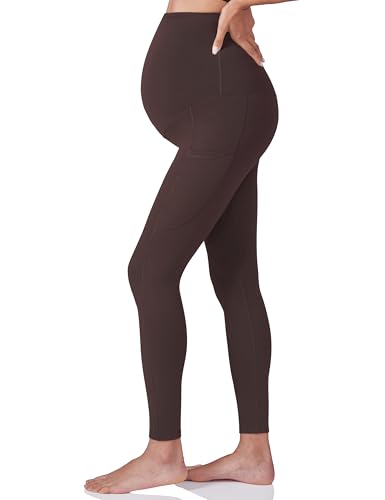 POSHDIVAH Maternity Workout Leggings Pregnancy Yoga Pants Pockets - color: 2pcs Black Dark Brown, size: Large