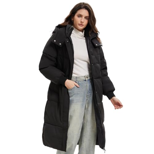 PUFFIT Long Puffer Jacket for Women,2025 Thickened Winter Coat Hooded with Deep Pockets, Ladies Warm Winter Jacket - color: Black, size: X-Small