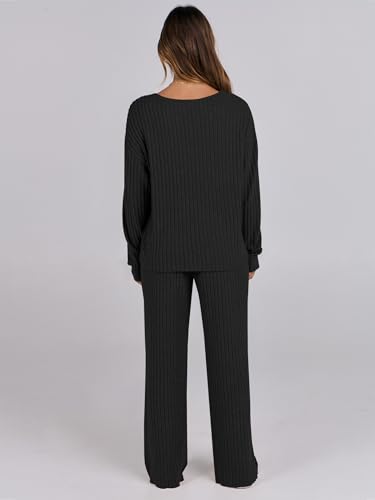 ANRABESS Women 2 Piece Lounge Pajamas Sets Casual Fall Outfits - color: Black, size: Large