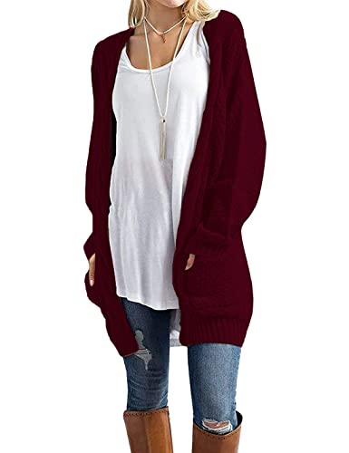 GRECERELLE Womens Fall Winter Long Sleeve Cardigans Sweater with Pockets - color: 03 Wine Red, size: X-Large