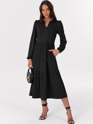 ANRABESS Women's Long Sleeve Fall Flowy Boho Maxi Dresses - color: Black, size: Small