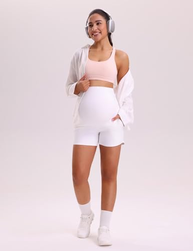 Mama Land Women's Maternity Athletic Shorts with Pockets, 4 Inch - color: Off-white, size: XX-Large