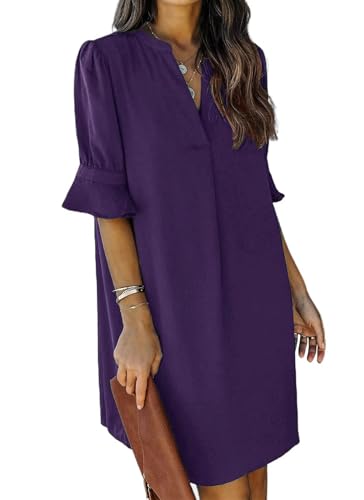QACOHU Womens Summer Casual V Neck Shift Mini Dress - color: A0-purple, size: 3X-Large