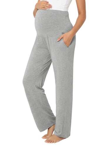 Summer Mae Viscose Maternity Pants Pregnancy Pajama Lounge Pant with Pocket - color: Light Grey, size: X-Large