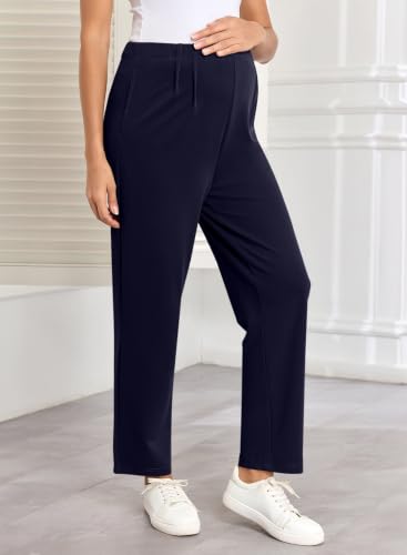 BLENCOT Maternity Work Pants Over Belly Adjustable Pregnancy Comfy Office - color: Dirty Blue, size: Large