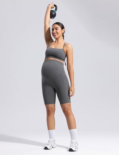 POSHDIVAH Creamluxe Maternity Biker Shorts with Pockets 6"/8" - color: Charcoal Gray, size: Small