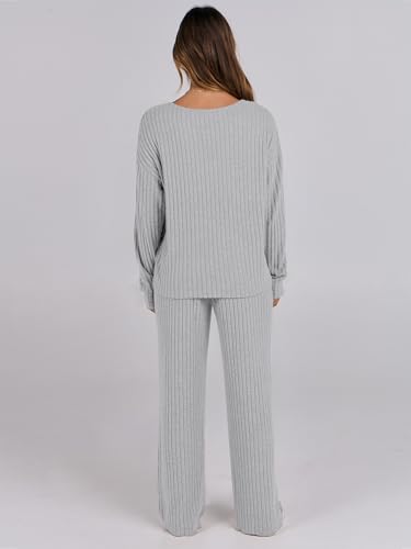 ANRABESS Women 2 Piece Lounge Pajamas Sets Casual Fall Outfits - color: Grey, size: Medium