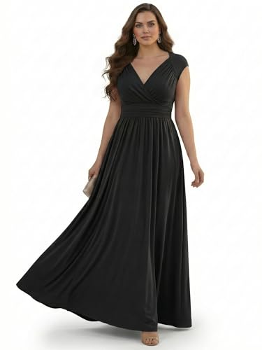 KOH KOH Womens Long Elegant Evening Bridesmaid Flowy Cap Sleeve Maxi Dress - color: Black, size: Medium