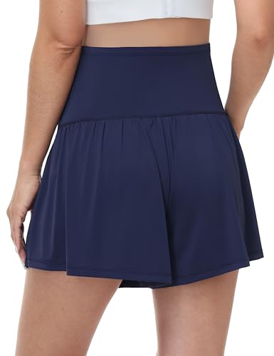 Maternity Flowy Shorts Stretchy Pregnancy Skirts - color: Navy Blue, size: XX-Large