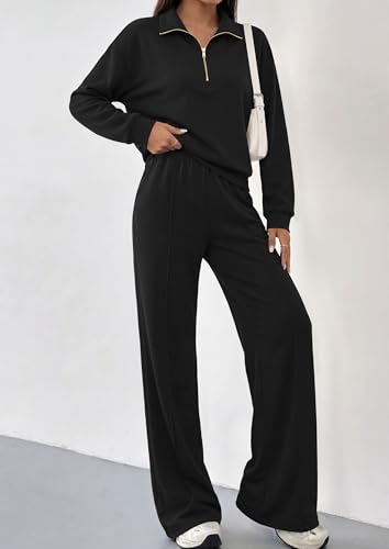 PRETTYGARDEN Women's Lounge Sets 2 Piece Outfits Sweatsuits - color: Black, size: Small