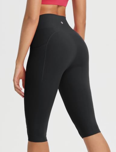 baleaf Womens Capri Leggings with Pockets V Waistband - color: Black, size: Large
