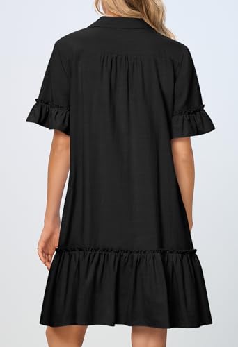 MEROKEETY Women's Summer Casual Tshirt Dress Button Down Shift Mini Dresses - color: Black, size: Large