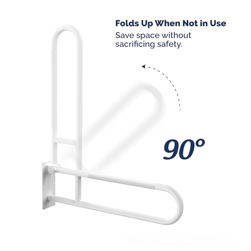 Swing Up Grab Bar, 500 lb, 30 in, White, Knurled Grip - color: White with Knurled Grip