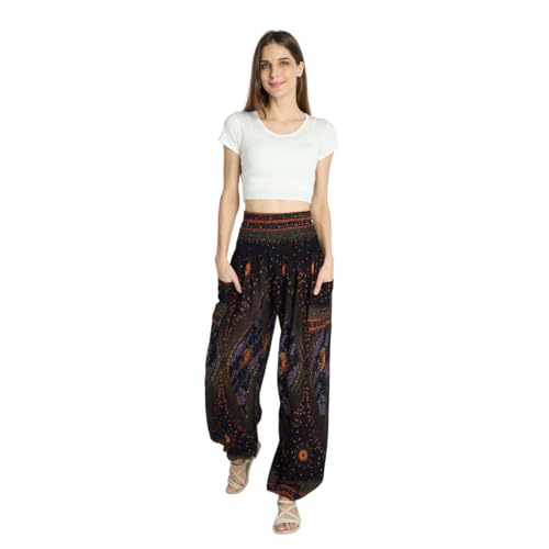 Tranquil Threads High-Waisted Boho Harem Yoga Pants for Women - color: Black Feather, size: Large